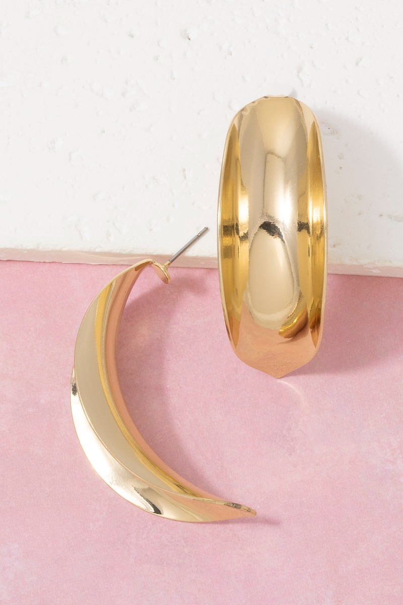 Long Curved Oval Stud Drop Earrings