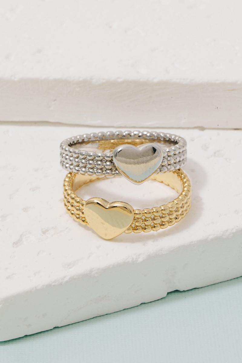 Heart Station Textured Band Ring