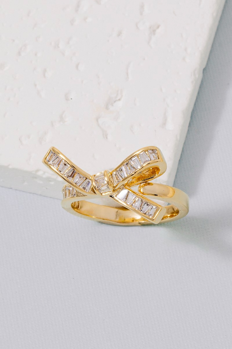 Baguette Pave Ribbon Bow Band Ring