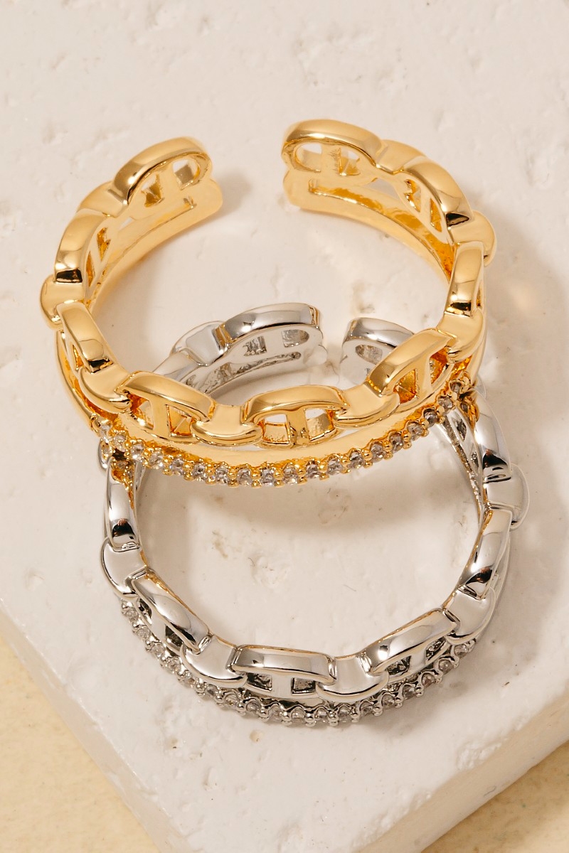 Anchor Chain And Pave Layered Open Band Ring
