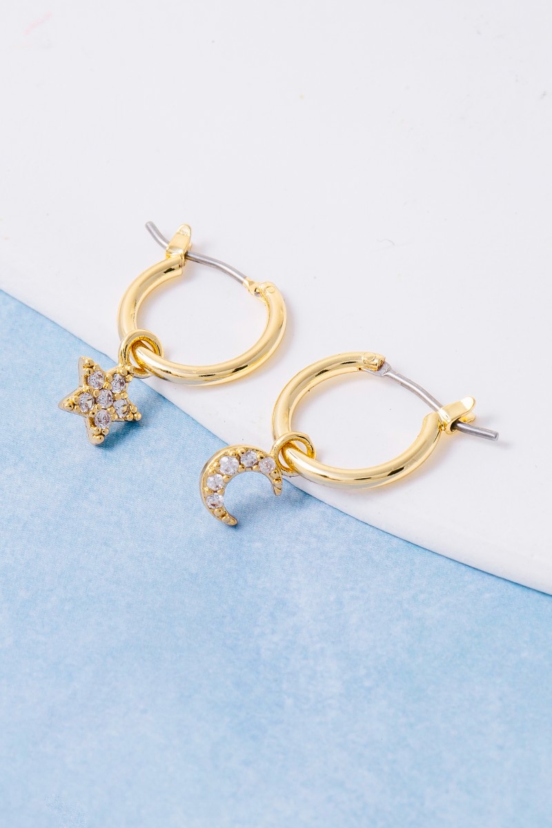 Mini Moon And Star Hoop Earrings