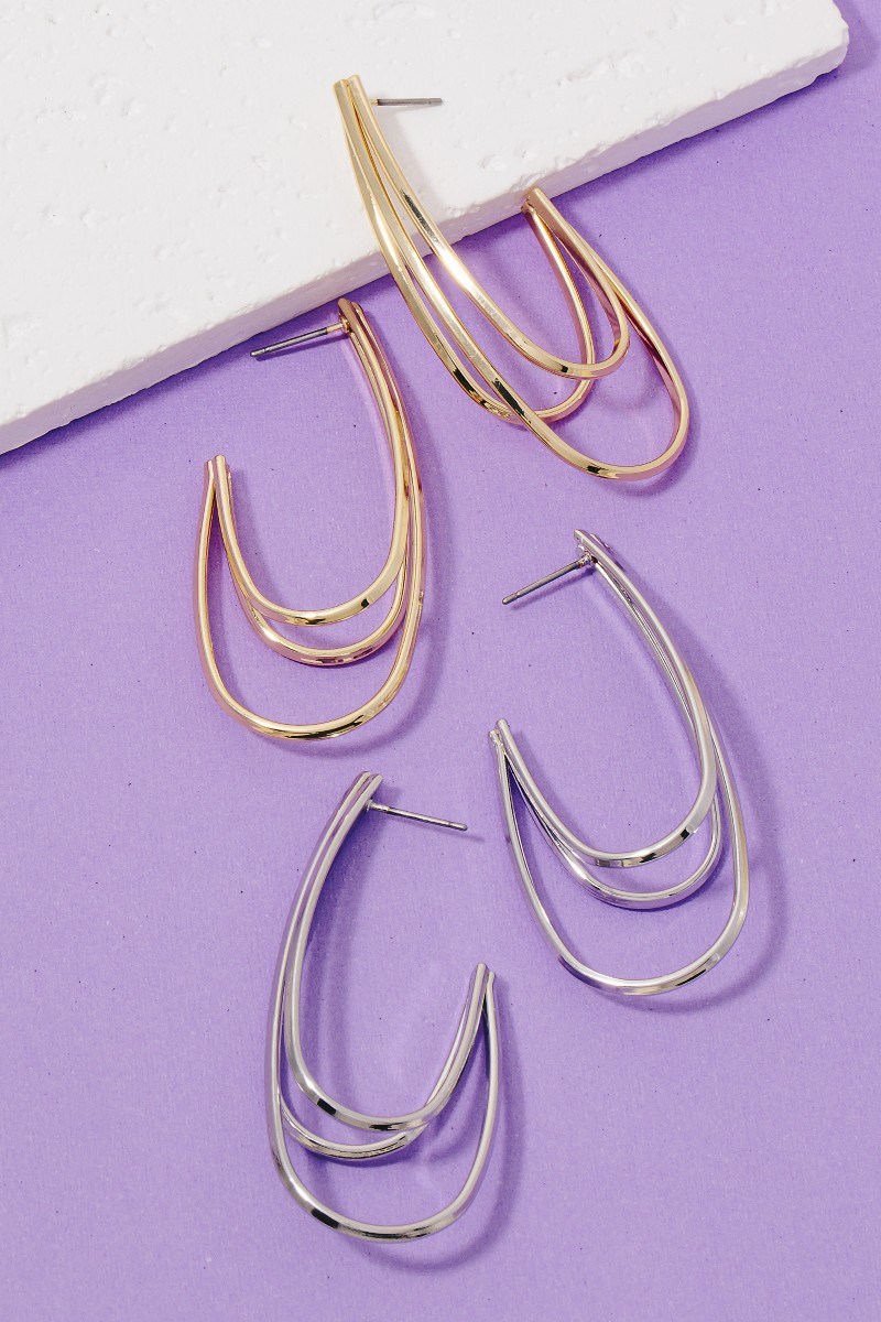 Layered Metallic Oval Hoop Earrings