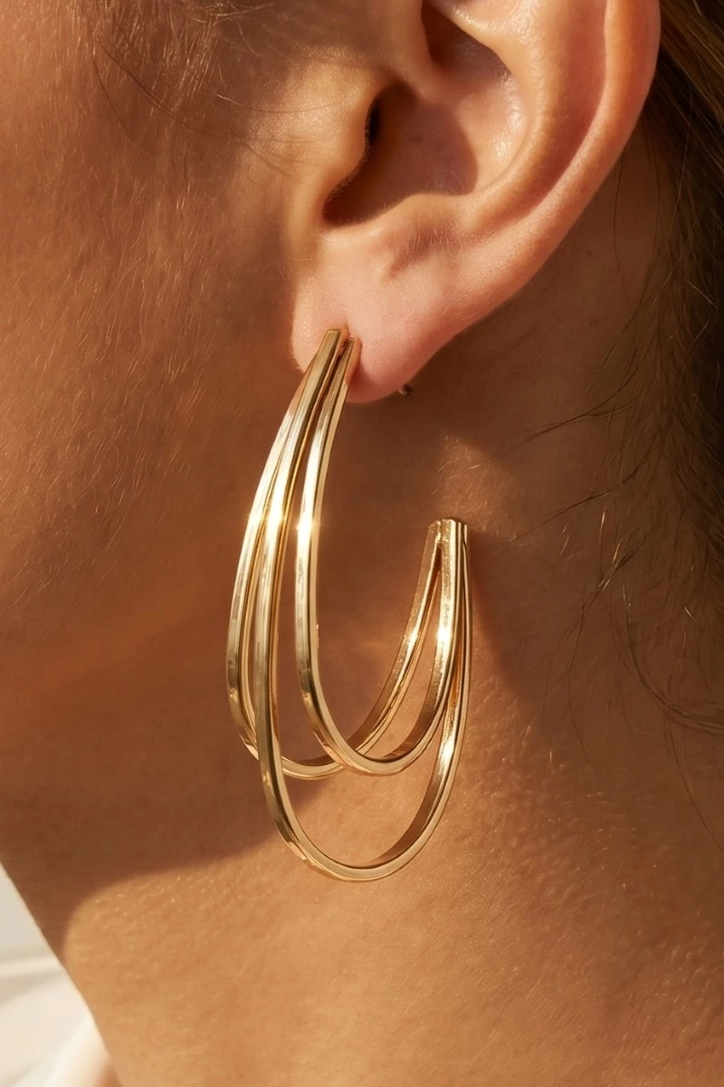 Layered Metallic Oval Hoop Earrings