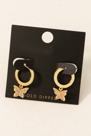 Pave Butterfly Huggie Drop Earrings