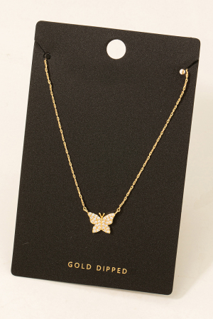 Gold Dipped Pave Butterfly Pendant Necklace