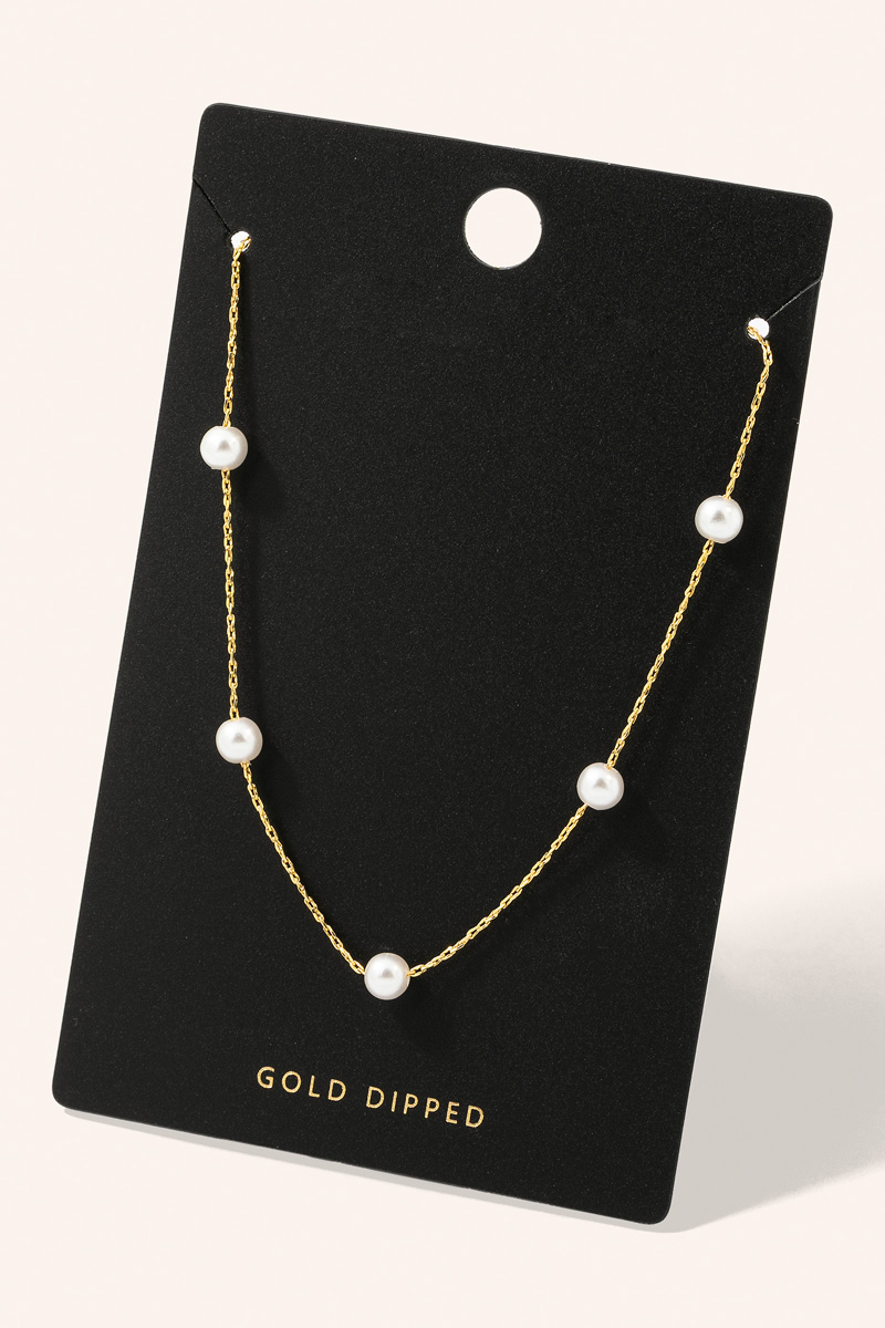 Five Pearl Bead Station Chain Necklace