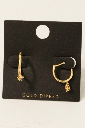 Mini Rhinestone Stud Latch Hoop Earrings