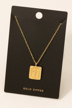 Gold Dipped Cross Engraved Pendant Necklace