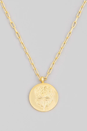 Rose Coin Disc Pendant Necklace