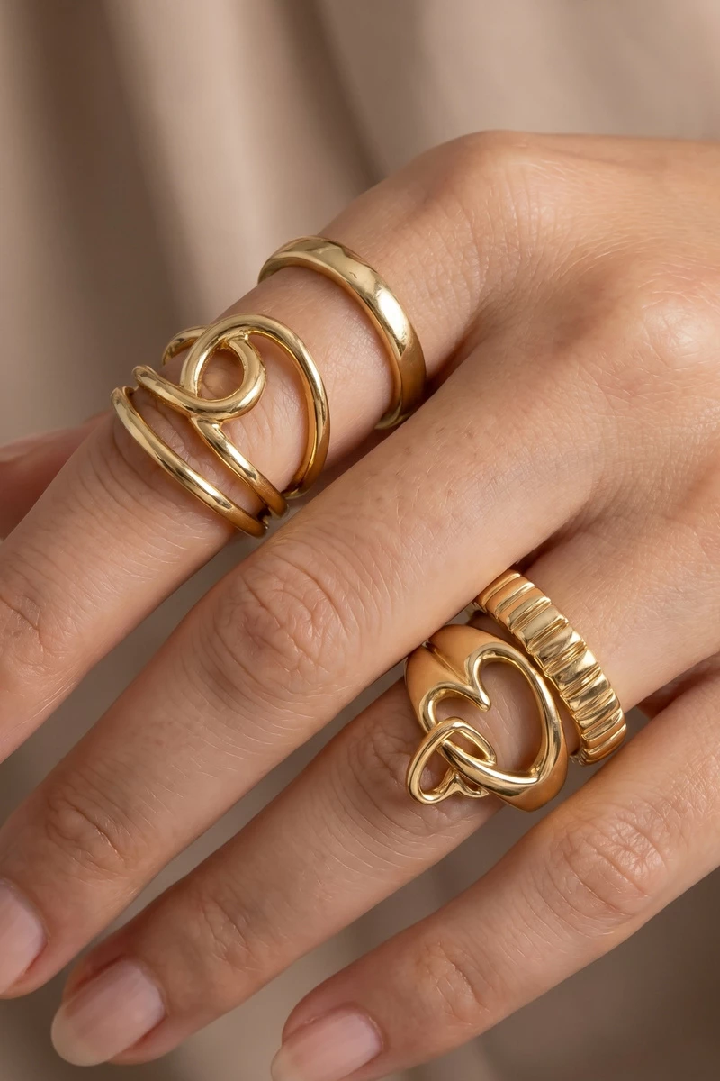 Twisted And Ribbed Band Six Piece Ring Set