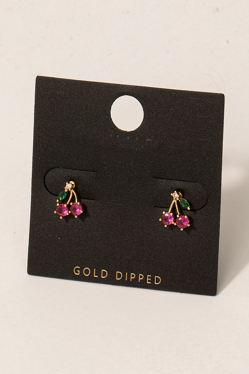 Gold Dipped Mini Cherry Post Stud Earrings