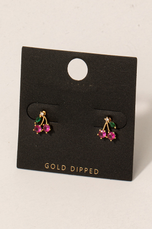 Gold Dipped Mini Cherry Post Stud Earrings