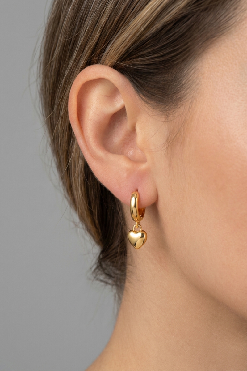 Mini Heart Drop Huggie Earrings