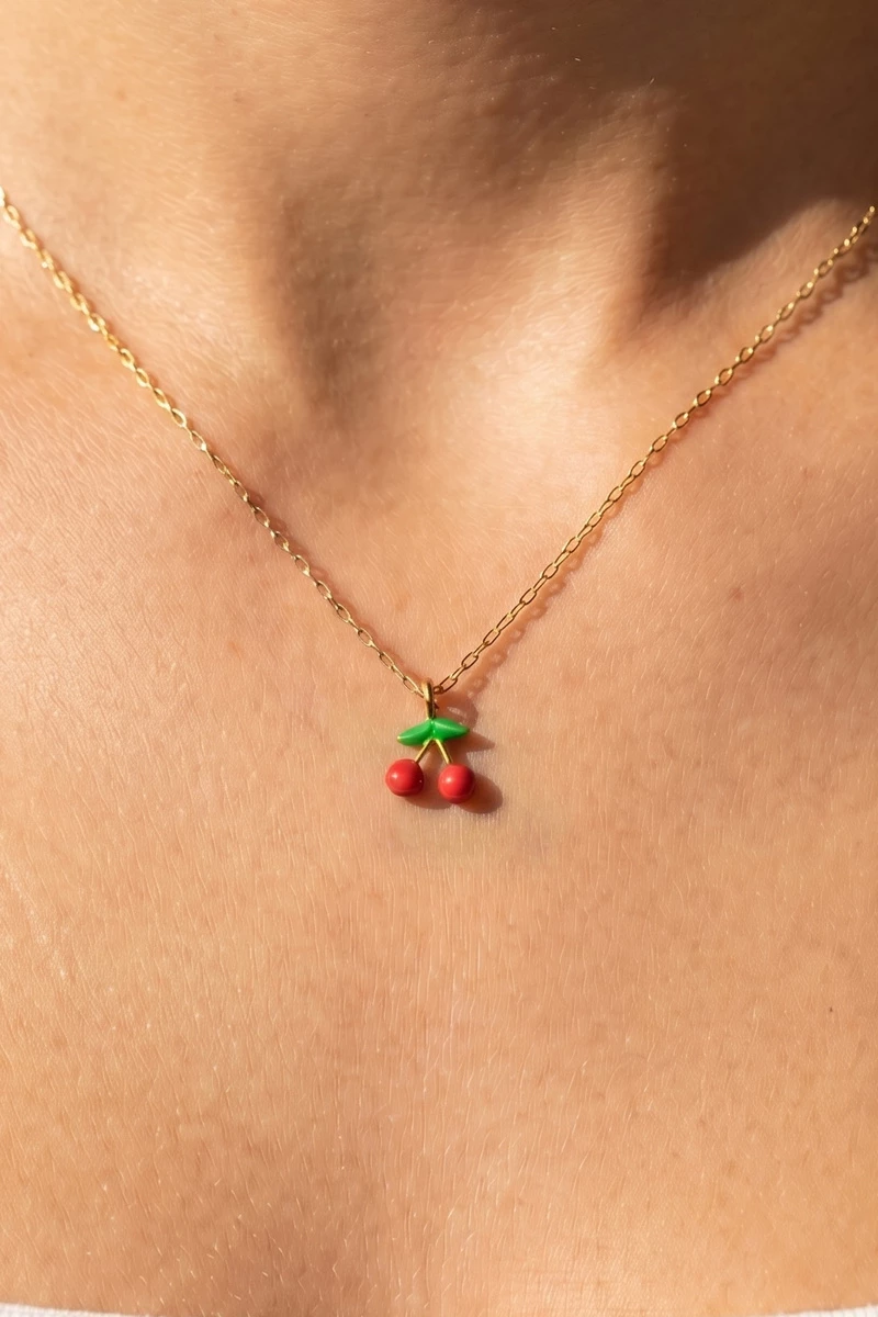 Enamel Cherry Pendant Necklace