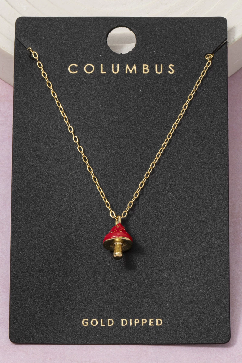 Gold Dipped Enamel Mushroom Charm Pendant Necklace