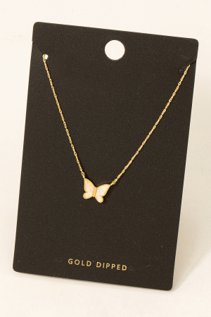 Gold Dipped Opal Butterfly Pendant Necklace