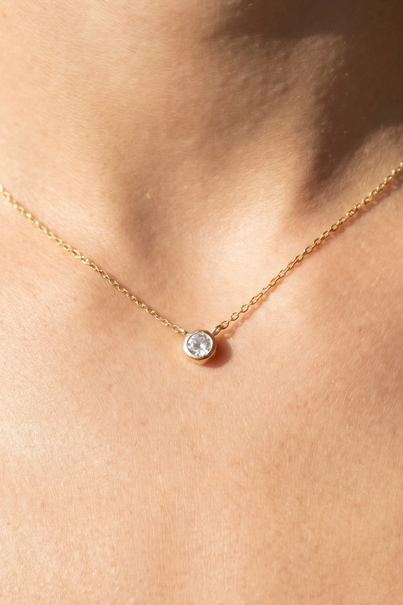 Gold Dipped Bezel Cz Solitaire Pendant Necklace