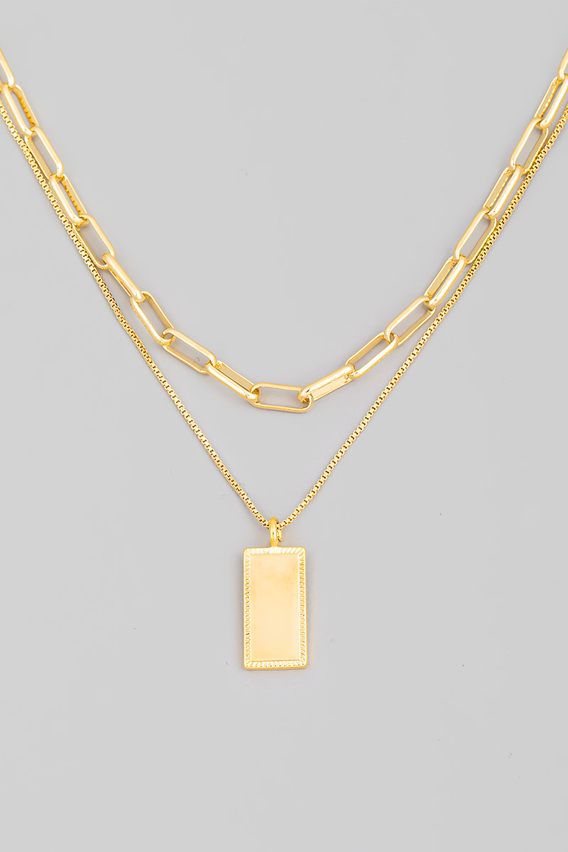 Rectangle Pendant Layered Necklace