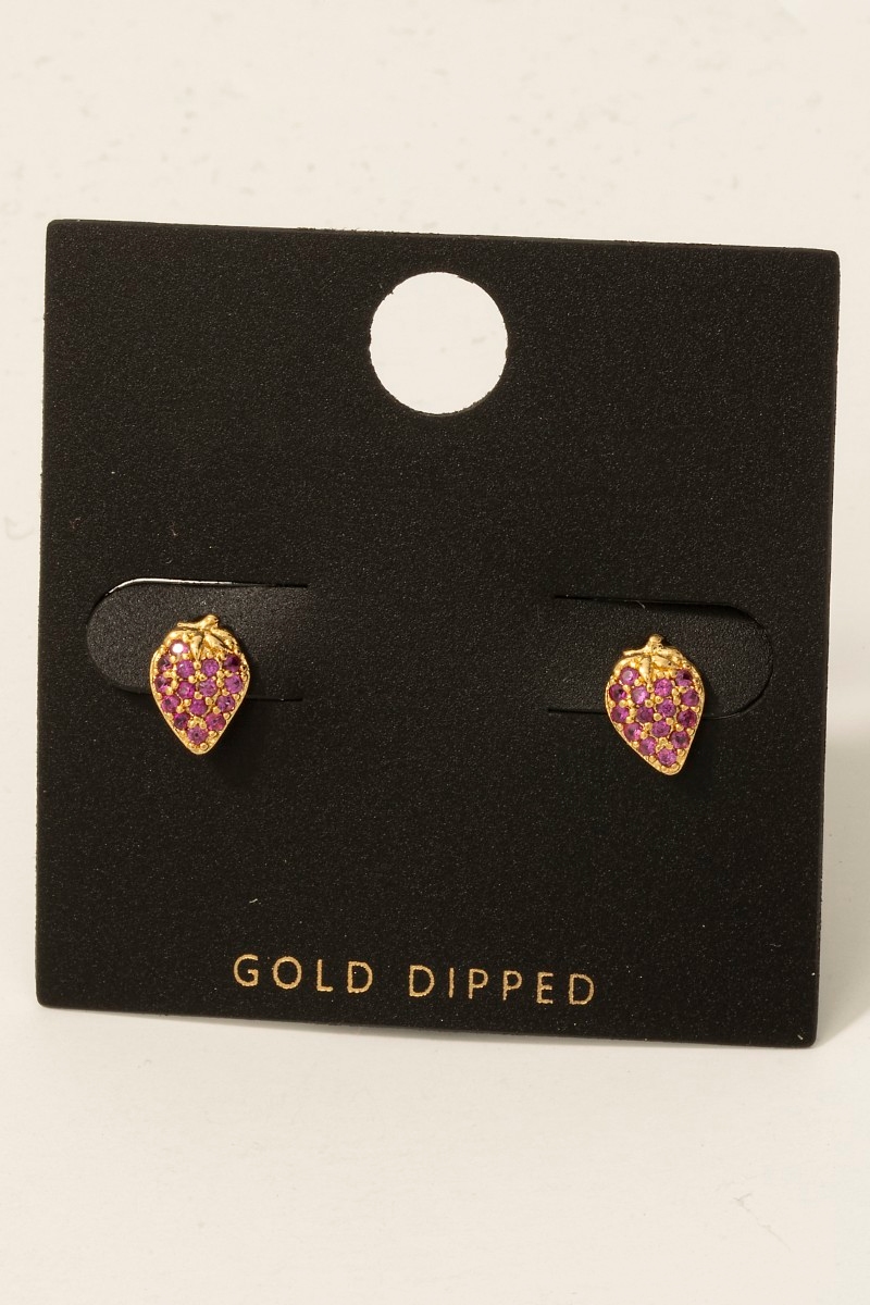 Gold Dipped Cz Pave Grapes Stud Earrings