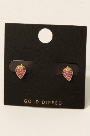Gold Dipped Cz Pave Grapes Stud Earrings