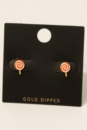 Gold Dipped Epoxy Lollipop Stud Earrings