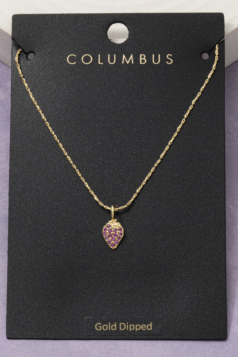 Gold Dipped Pave Strawberry Pendant Necklace