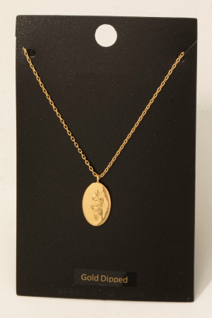 Gold Dipped Snake Oval Coin Pendant Necklace