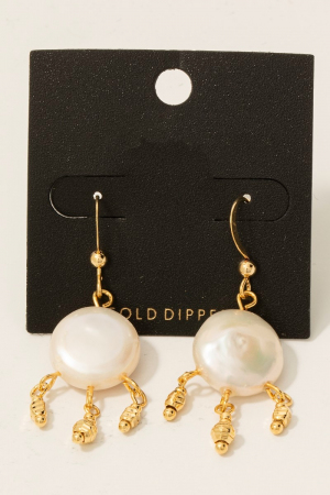 Gold Dipped Pearl And Fringe Dangle Earrings