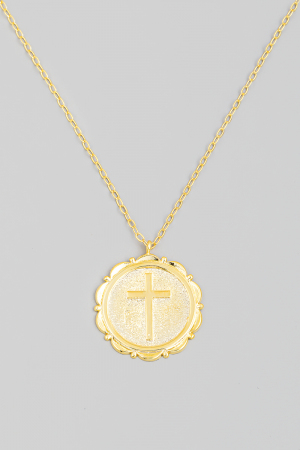 Circle Cross Coin Pendant Necklace