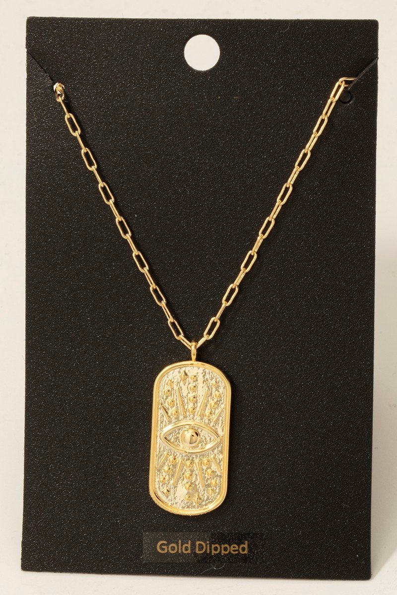 Gold Dipped Evil Eye Dog Tag Pendant Necklace