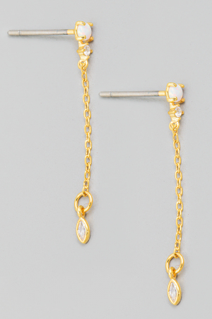 Mini Opal Stud Chain Drop Earrings