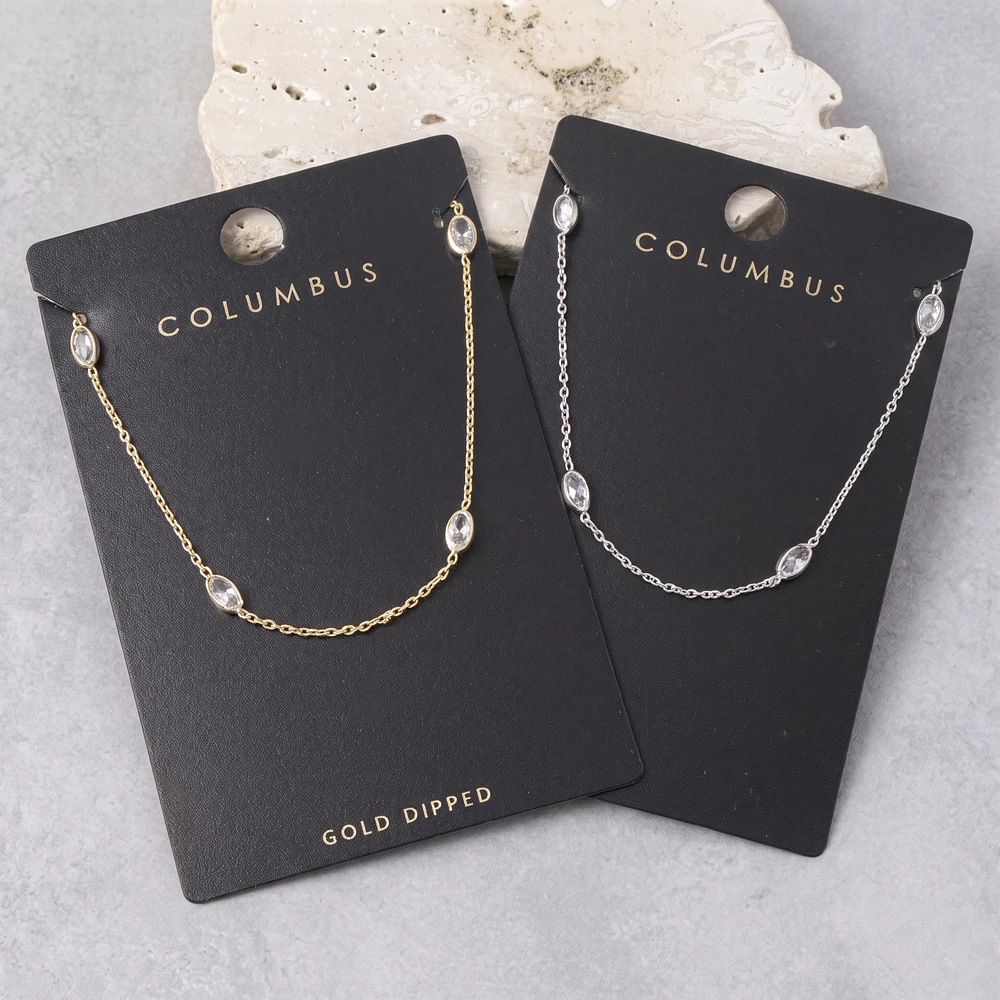 Gold Dipped Oval Bezel Cz Station Chain Necklace