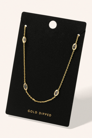 Dainty Chain Oval Rhinestone Station Necklace