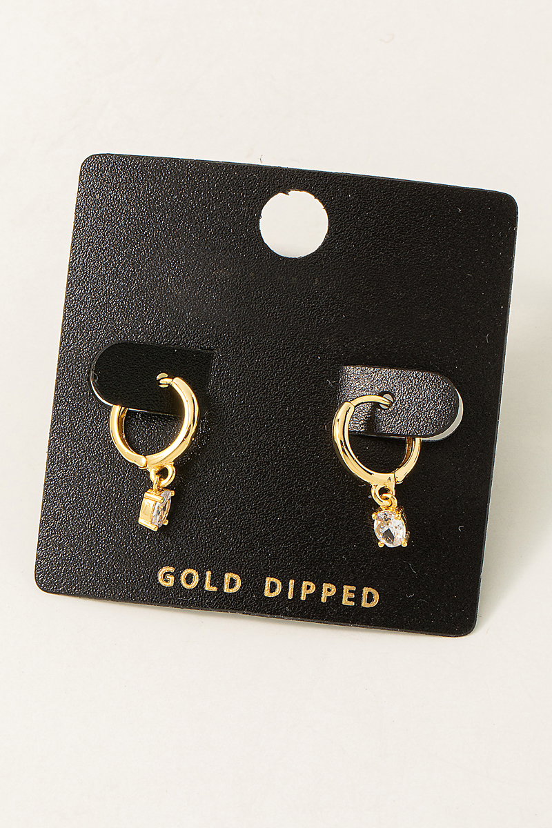 Gold Dipped Mini Rhinestone Huggie Earrings