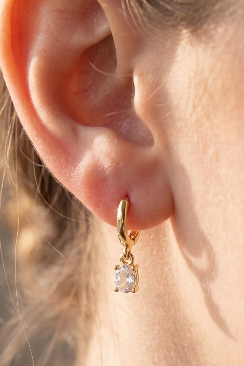 Gold Dipped Mini Rhinestone Huggie Earrings