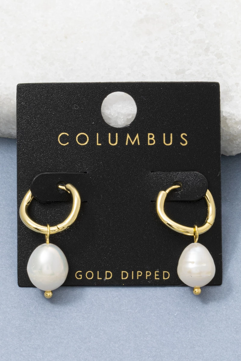 Gold Dipped Freshwater Pearl Drop Huggie Earrings