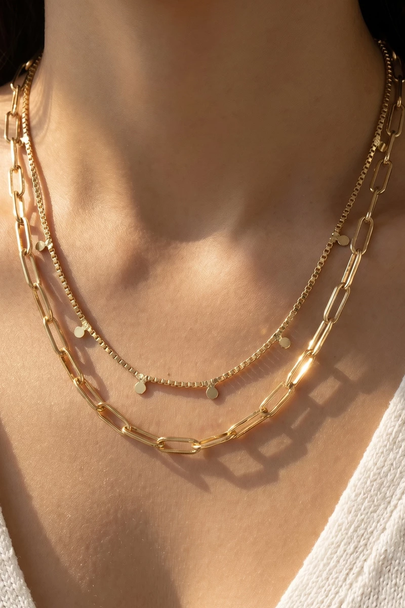 Gold Dipped Layered Mixed Chain Necklace