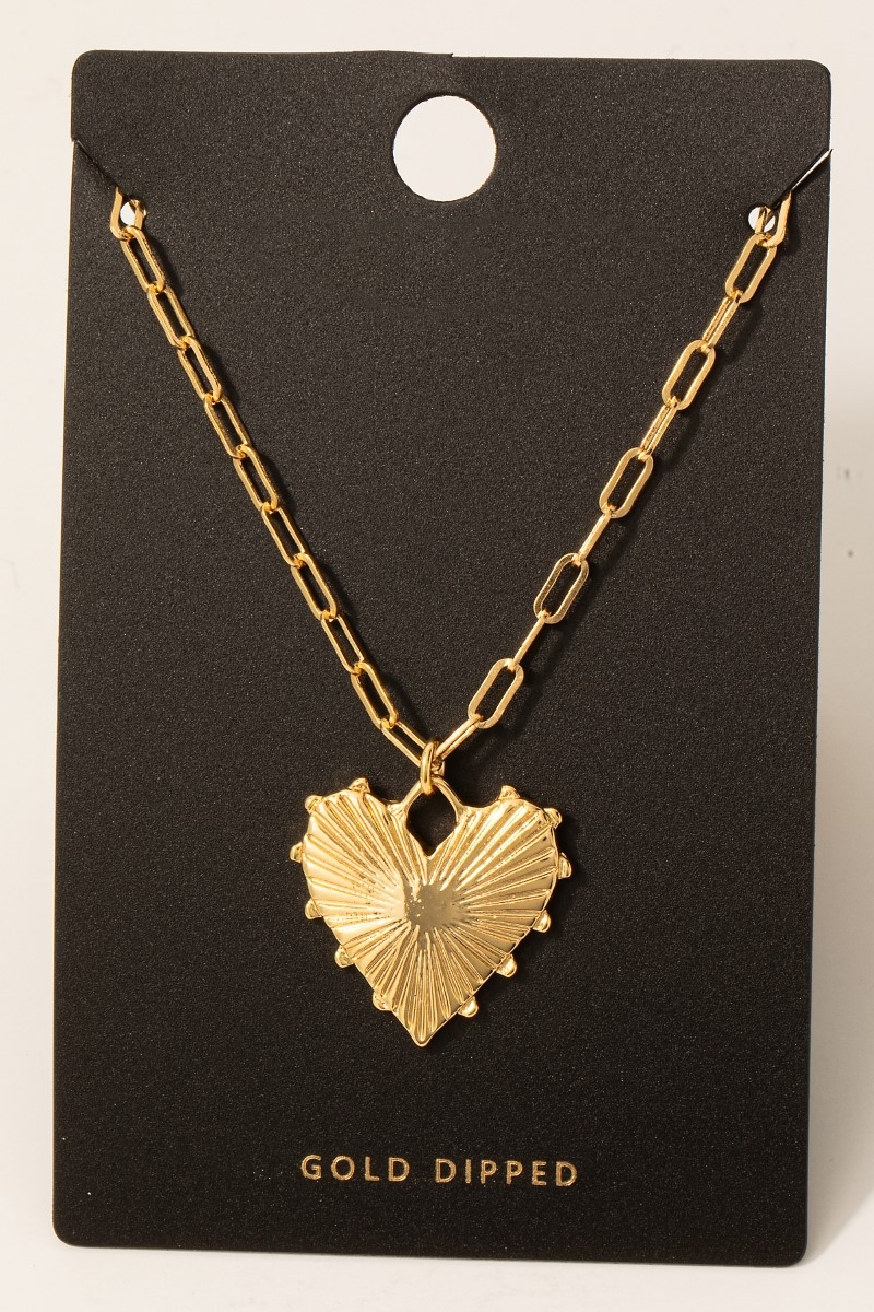 Gold Dipped Shining Heart Pendant Necklace