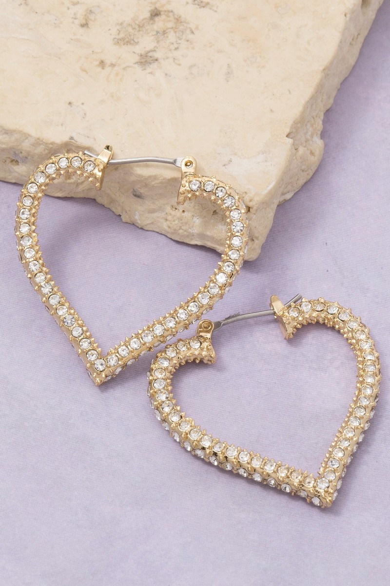 Gold Dipped Cz Pave Heart Latch Hoop Earrings