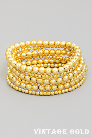 Vintage Gold Ball Beaded Stackable Bracelet Set