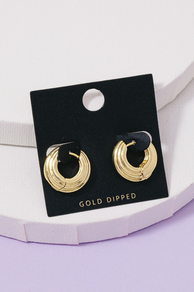 Gold Dipped Ridged Hinge Hoop Earrings