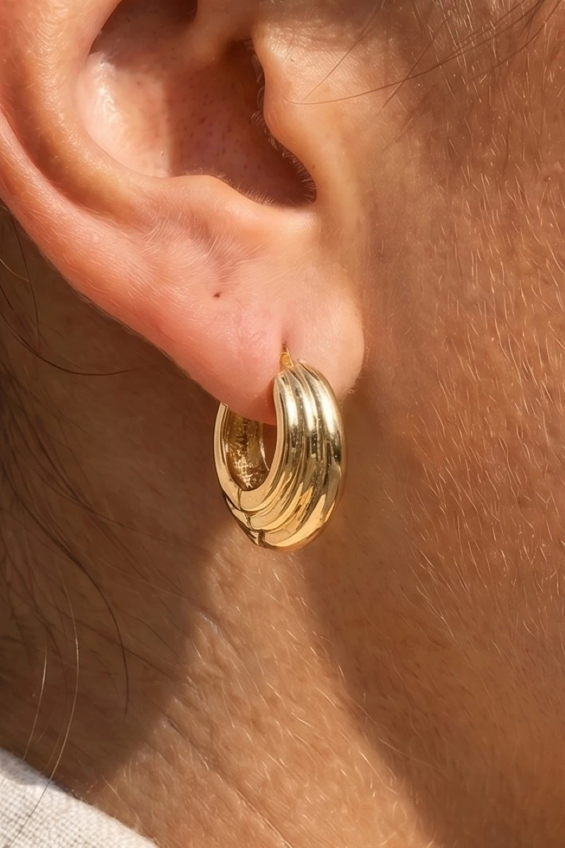 Gold Dipped Ridged Hinge Hoop Earrings