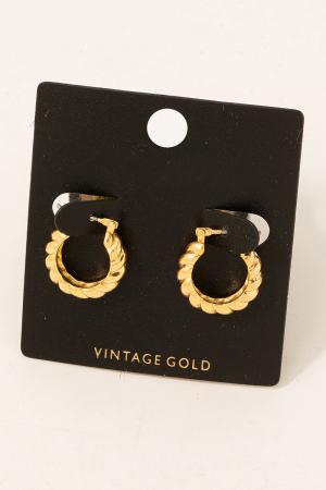 Dainty Vintage Gold Rope Hoop Latch Earrings