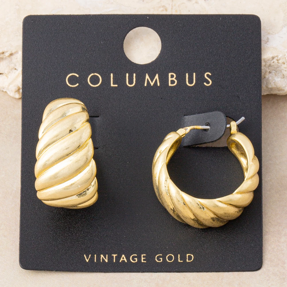 Gold Dipped Chunky Croissant Twist Hoop Earrings
