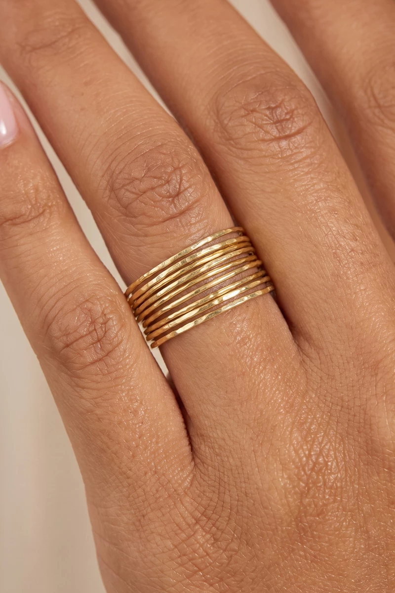 Hammered Thin Band Stack Ring Set