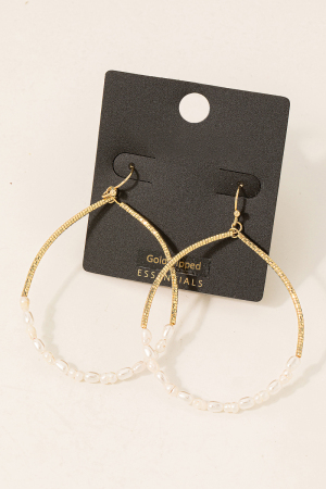 Gold Dipped Pearly Beaded Hoop Drop Earrings