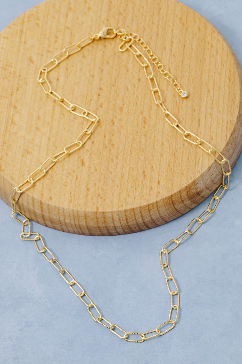 Gold Dipped Dainty Textured Oval Chain Necklace