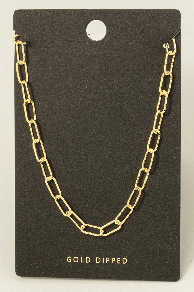 Gold Dipped Dainty Textured Oval Chain Necklace