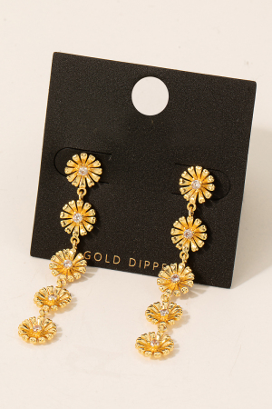 Gold Dipped Floral Chain Dangle Earrings