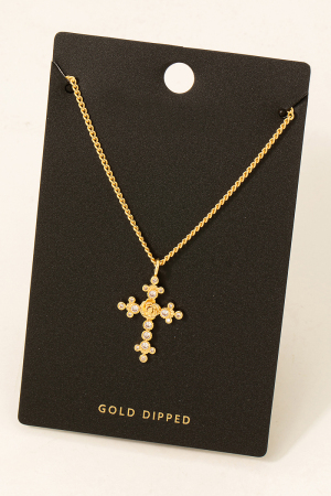 Gold Dipped Studded Cross Pendant Necklace